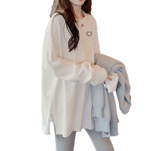 加绒加厚保暖内搭打底衫女秋冬季中长款遮屁股德绒长袖t恤上衣服