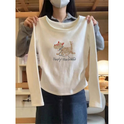 秋冬季加绒内搭打底衫女2025新款纯棉长袖t恤特别漂亮的掐腰上衣