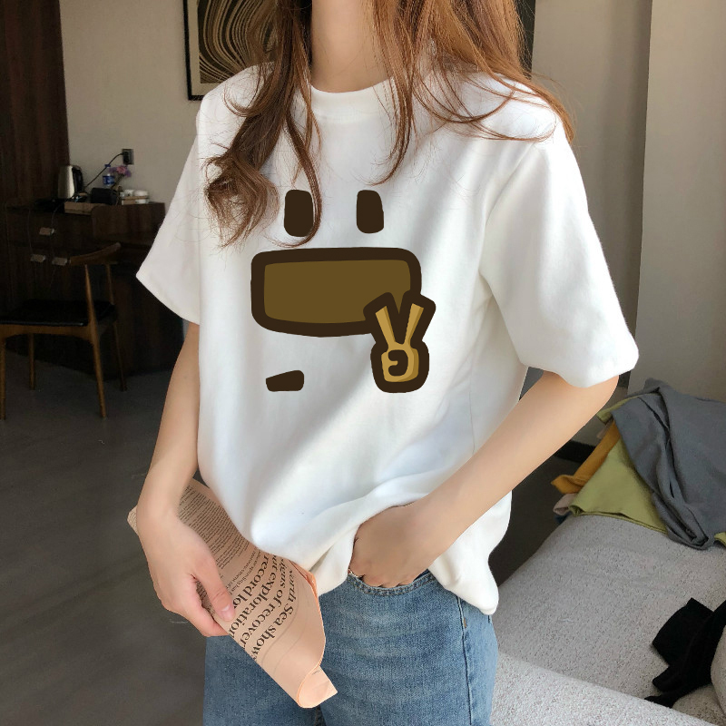 韩版白色圆领短袖t恤女春季上衣