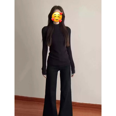 秋冬季德绒保暖内搭半高领打底衫女2025新款长袖t恤黑色修身上衣