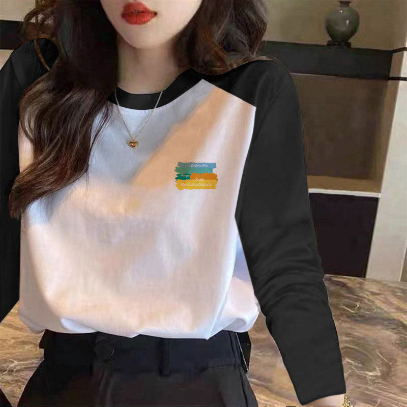 纯棉打底衫女2025早春新款欧货时尚洋气时髦撞色插肩长袖t恤上衣,女装/女士精品,T恤,淘宝优惠券,粉丝福利购,淘宝优惠卷