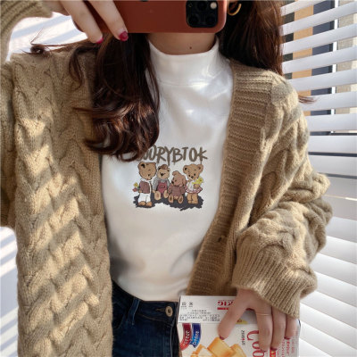 秋冬季德绒内搭高级感可外穿半高领打底衫女美式长袖t恤上衣修身