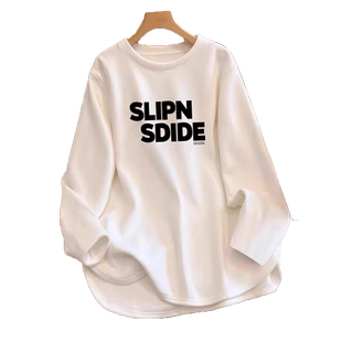 纯棉长袖t恤上衣女春秋冬加绒白色内搭中长款打底衫遮屁股可外穿