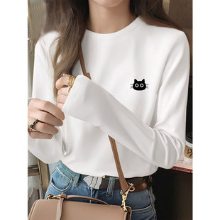 纯棉长袖t恤女春装2026新款今年流行爆款韩系显瘦内搭打底衫上衣