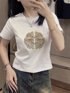 夏季 2025新款 爆款 设计感上衣 穿搭大码 国风纯棉短袖 新中式 t恤女装