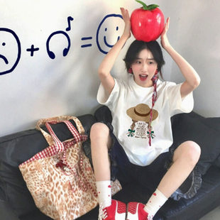 上衣 白色纯棉短袖 t恤女2025新款 夏日宽松韩系慵懒松弛感大码 女装
