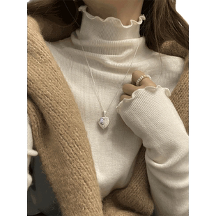 半高领内搭德绒打底衫女秋冬季加绒木耳边小众设计感长袖t恤上衣