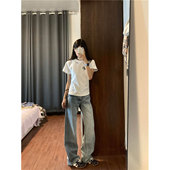 夏季 白色修身 2026新款 t恤女装 韩系漂亮chic设计感小上衣 收腰短袖