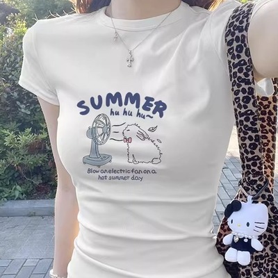 白色正肩纯棉短袖t恤2025新款夏季修身显瘦辣妹今年爆款女装上衣