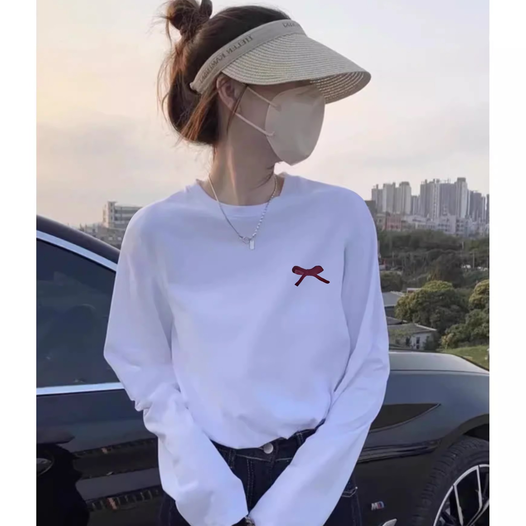 白色纯棉长袖T恤女内搭宽松上衣