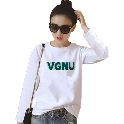 白色纯棉长袖t恤女2025新款秋冬