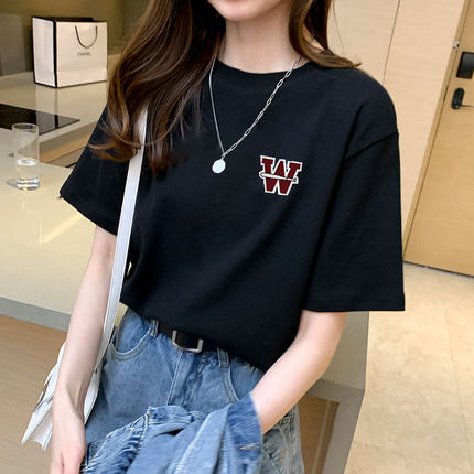 黑色纯棉短袖t恤女2025新款春秋装夏季宽松显瘦时尚洋气减龄上衣