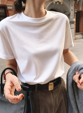 白色纯棉短袖t恤女2026年新款春秋装夏季复古港味chic打底衫上衣