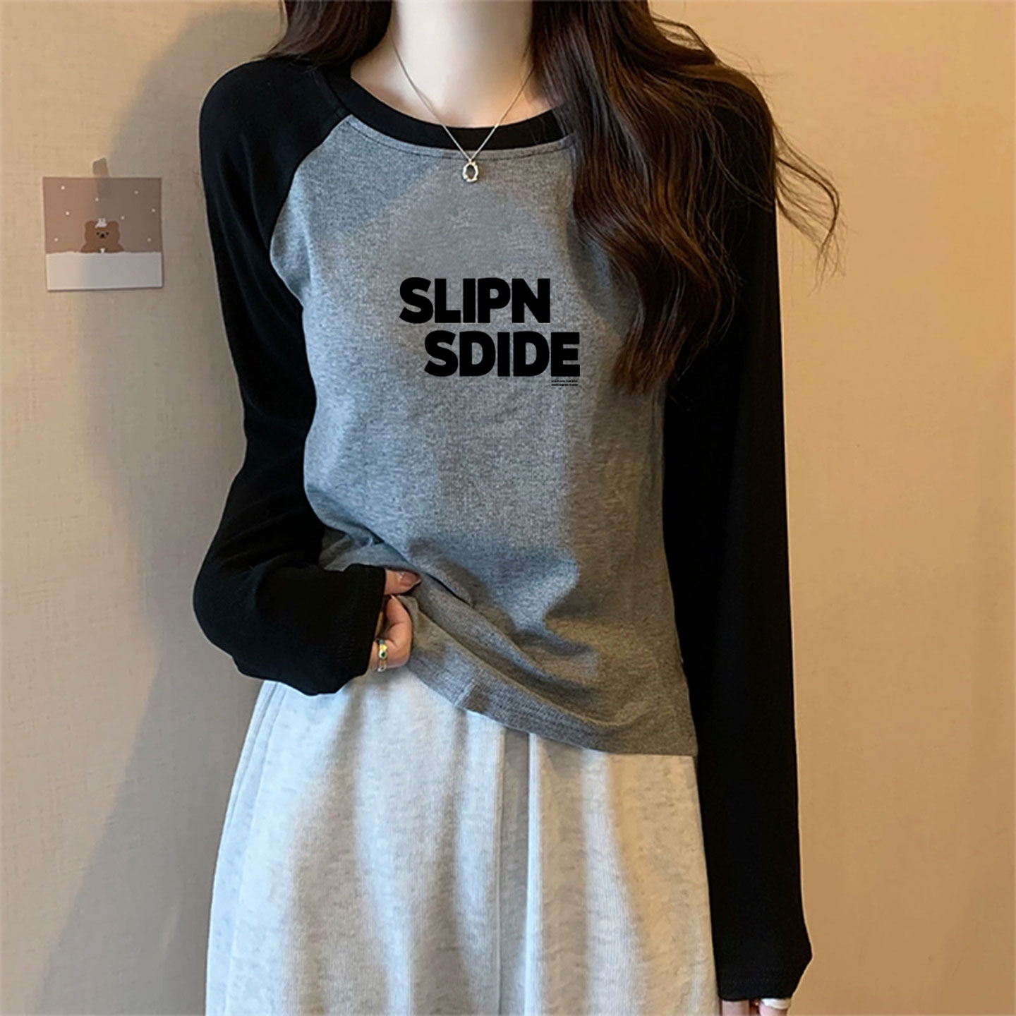 秋冬季韩系穿搭洋气内搭打底衫女装2025新款撞色插肩长袖t恤上衣