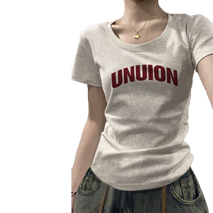 纯棉短袖t恤女2026新款夏季小众设计感复古港味chic正肩女装上衣