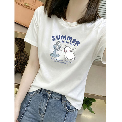 白色纯棉短袖t恤女2026新款夏季宽松显瘦大码女装上衣松弛感穿搭