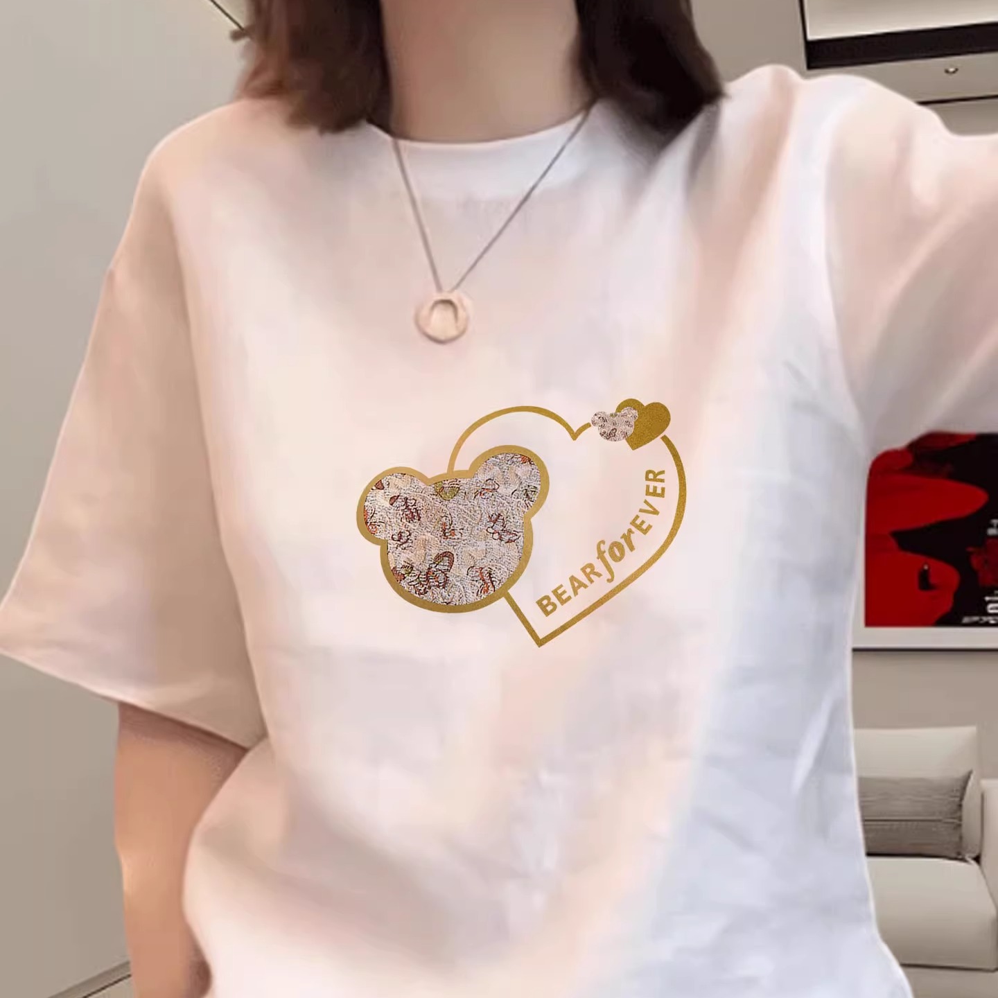 白色纯棉短袖t恤女2025新款夏季今年爆款女装微胖高级感印花上衣