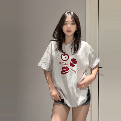 美式甜辣风纯棉短袖t恤女夏季2025新款设计感独特别致正肩上衣服