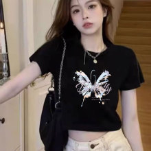 今年流行的爆款女装黑色正肩纯棉短袖t恤女2025新款夏季修身上衣