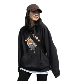 高级感超好看卫衣女秋冬季加绒加厚慵懒风小个子连帽外套oversize