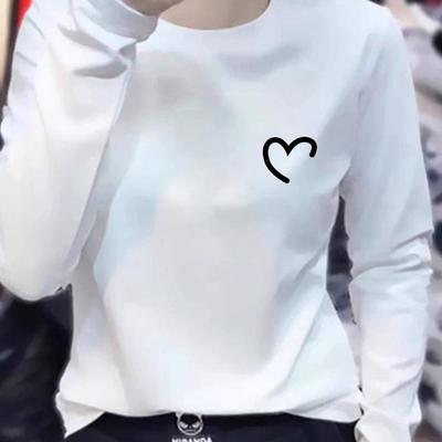 白色正肩圆领长袖t恤女加绒上衣