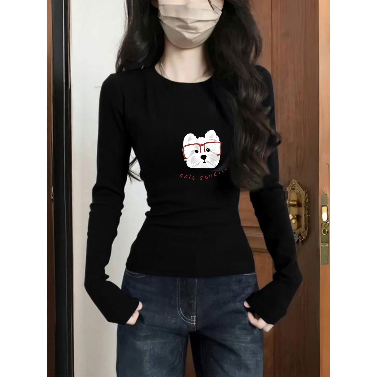 黑色修身内搭高级感打底衫女2025新款长袖t恤正肩独特超好看上衣