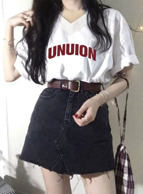 欧货纯棉正肩V领短袖t恤女2026新款夏季复古港风chic潮牌白色上衣