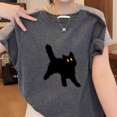 高级感超好看的纯棉短袖t恤女2025新款夏季上衣oversize美式穿搭