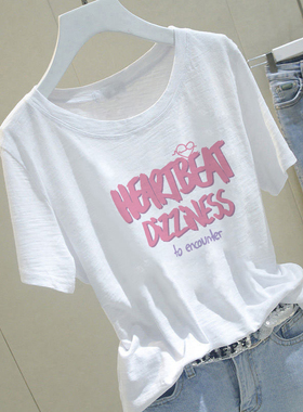 美式复古白色纯棉短袖t恤女夏季2026新款小众设计感正肩显瘦上衣