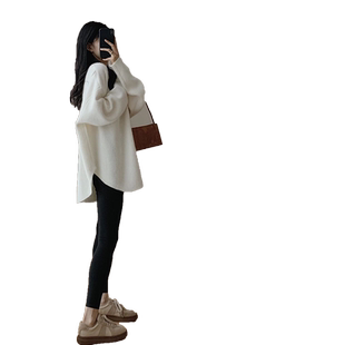 纯棉长袖t恤女秋冬季加绒内搭打底衫中长款遮屁股洋气上衣可外穿