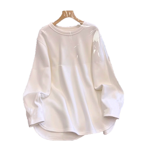 秋冬加绒加厚打底衫女中长款遮屁股内搭搭配鲨鱼裤的纯棉长袖上衣