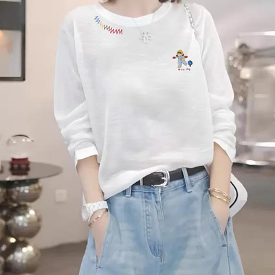 纯棉长袖t恤女装2025新款今年流行爆款秋冬季加绒内搭打底衫上衣