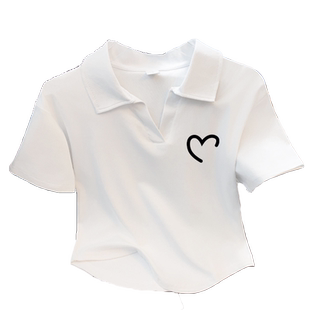 白色纯棉V领短款上衣女装2026早春新款夏季Polo领小衫正肩短袖t恤