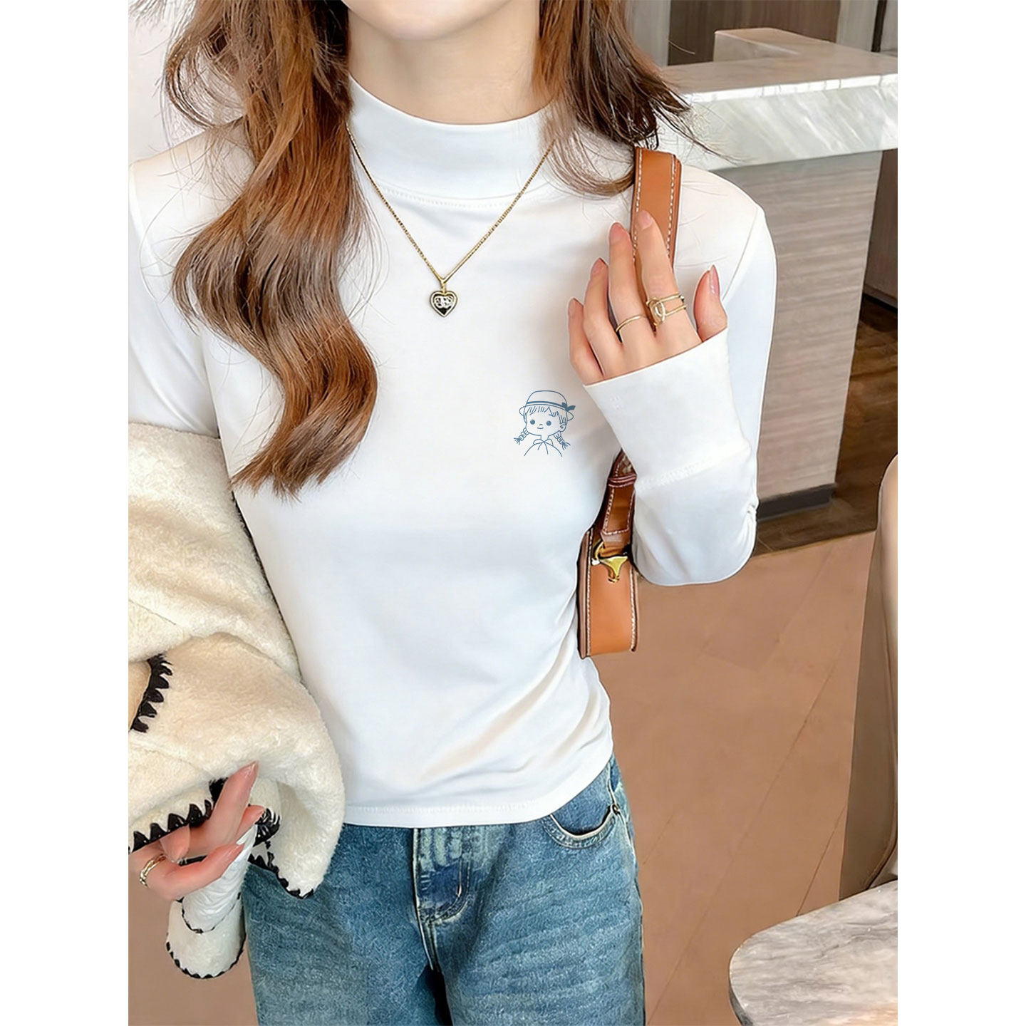 2026新款早春洋气内搭打底衫女白色修身显瘦韩系立领长袖t恤上衣,女装/女士精品,T恤,淘宝优惠券,粉丝福利购,淘宝优惠卷