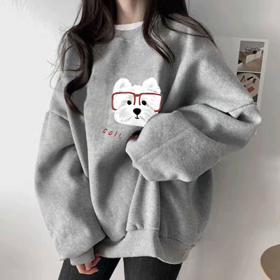 秋冬季加绒加厚灰色套头女士卫衣2025新款宽松慵懒风巨好看的上衣