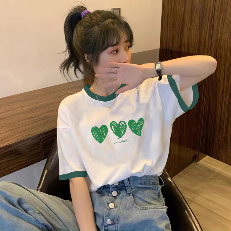 白色纯棉质感短i袖t恤女夏季美式复古拼色高级感独特别致绝美上衣