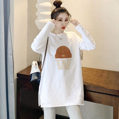 白色长袖t恤女遮屁股的上衣