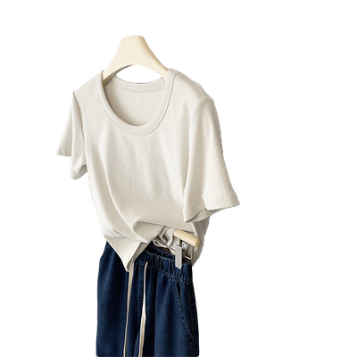 U领纯棉短袖t恤女修身短款上衣