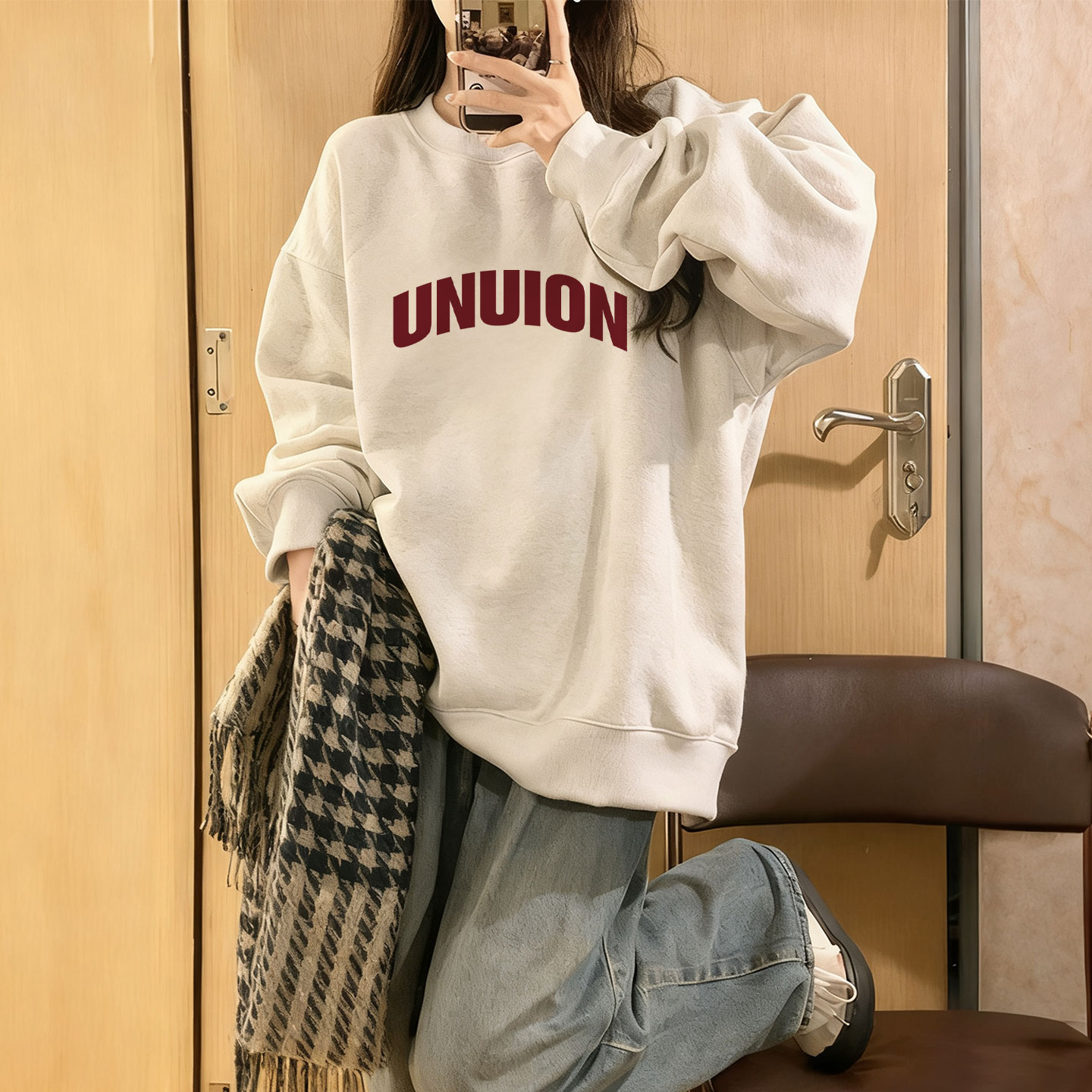 早秋巨好看的美式复古灰色无帽女士卫衣2025新款冬季加绒加厚外套