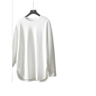 白色纯棉长袖t恤女装秋冬加绒打底衫中长款遮屁股洋气不规则上衣