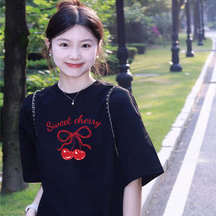 纯棉短袖t恤女2026新款夏季宽松ins超火穿搭胖mm显瘦遮肚子上衣服