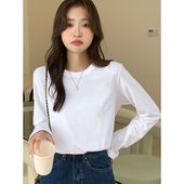 t恤上衣 洋气加绒宽松显瘦正肩长袖 白色纯棉内搭打底衫 女秋冬季