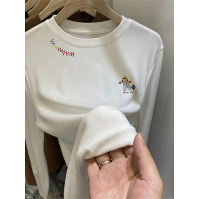 秋冬季洋气加绒加厚内搭可外穿打底衫女2025新款纯棉长袖t恤上衣