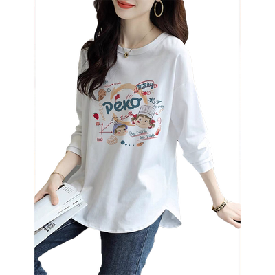 白色纯棉长袖t恤女早秋款打底衫