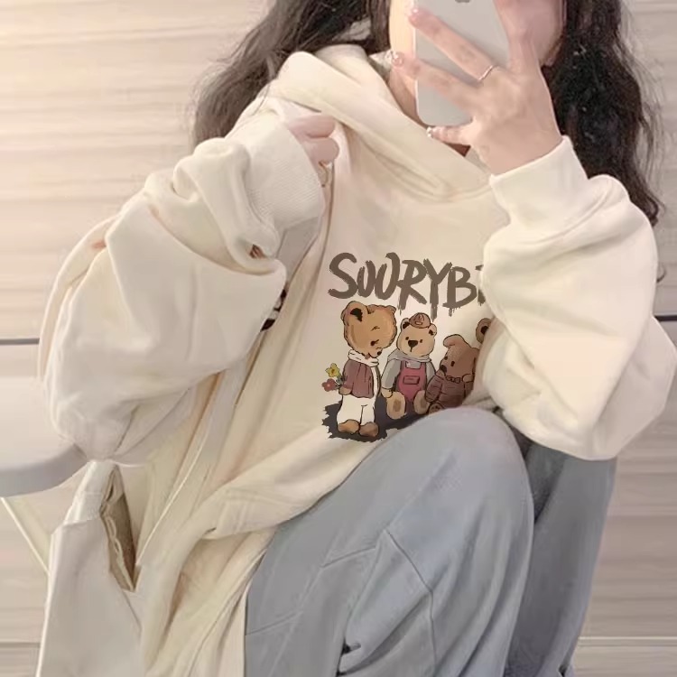 秋冬季新款连帽卫衣女士宽松外套