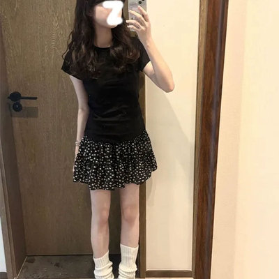 黑色正肩显瘦纯棉短袖t恤女2025新款爆款夏季上衣小众不撞款穿搭