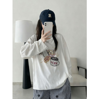 纯棉长袖t恤女装2025新款今年流行爆款内搭打底衫秋冬季加绒上衣