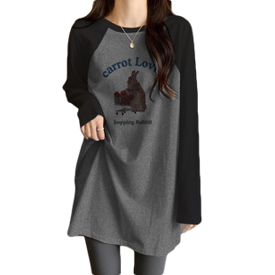 秋冬季加绒打底衫女装中长款遮屁股洋气搭配鲨鱼裤的长袖t恤上衣