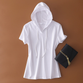 爆款 新款 宽松小众设计感连帽上衣 t恤女2026夏季 日系穿搭白色短袖
