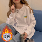 白色德绒内搭打底衫 纯棉T恤长袖 女春秋季 女秋冬洋气加绒加厚上衣